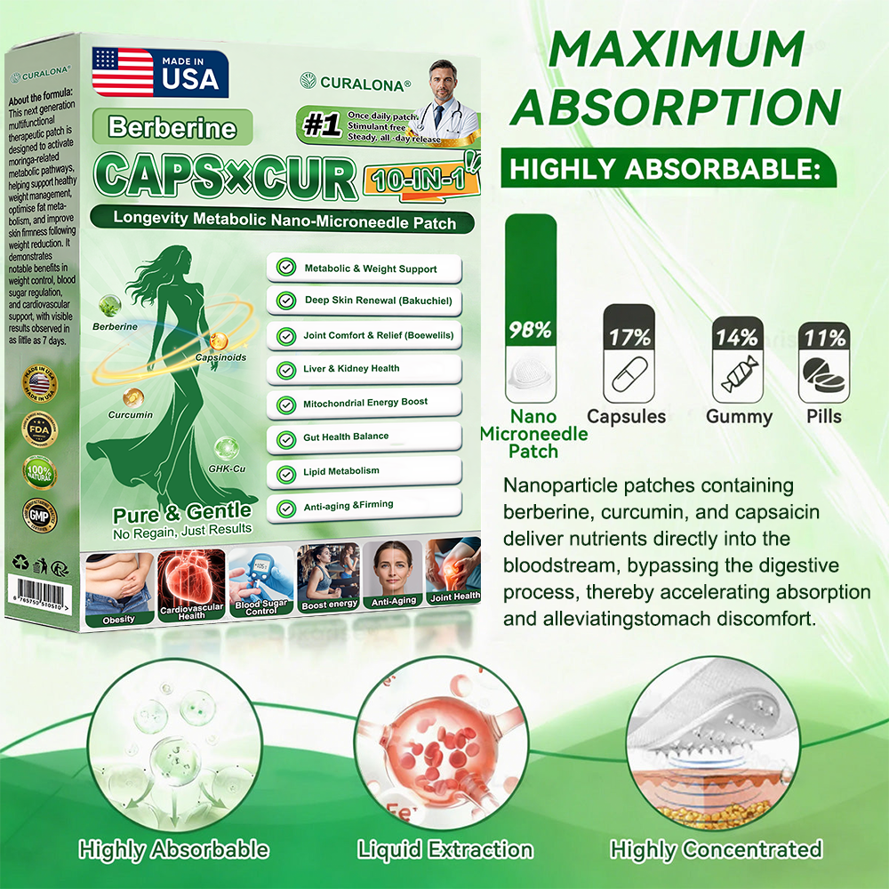 | 🇺🇸 𝐎𝐟𝐟𝐢𝐜𝐢𝐚𝐥 US 𝐒𝐭𝐨𝐫𝐞 | Curalona® Triple Action Microneedle Patch – Berberine & NAD+ for Metabolic Support, Bakuchiol for Skin Renewal, Boswellia for Joint Comfort – Transdermal Day & Night Microneedle Patch for Women & Men – 7 Patches