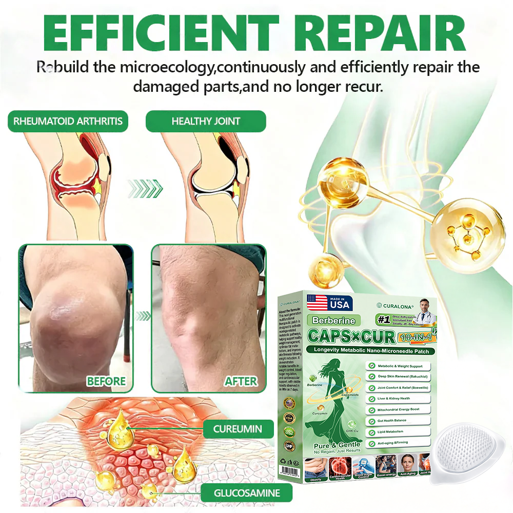 | 🇺🇸 𝐎𝐟𝐟𝐢𝐜𝐢𝐚𝐥 US 𝐒𝐭𝐨𝐫𝐞 | Curalona® Triple Action Microneedle Patch – Berberine & NAD+ for Metabolic Support, Bakuchiol for Skin Renewal, Boswellia for Joint Comfort – Transdermal Day & Night Microneedle Patch for Women & Men – 7 Patches