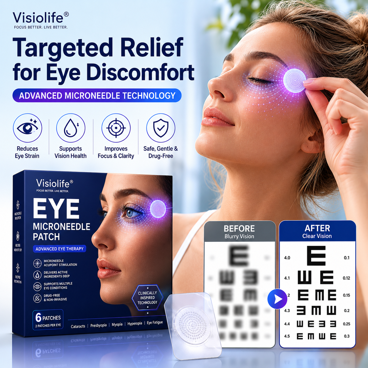 🔥 LAST DAY SALE-80% OFF✨Visiolife® Transdermal Vision-Repair Eye Microneedle Patch✅FDA Approved(Suitable for presbyopia, dry eye syndrome, glaucoma, and cataracts)